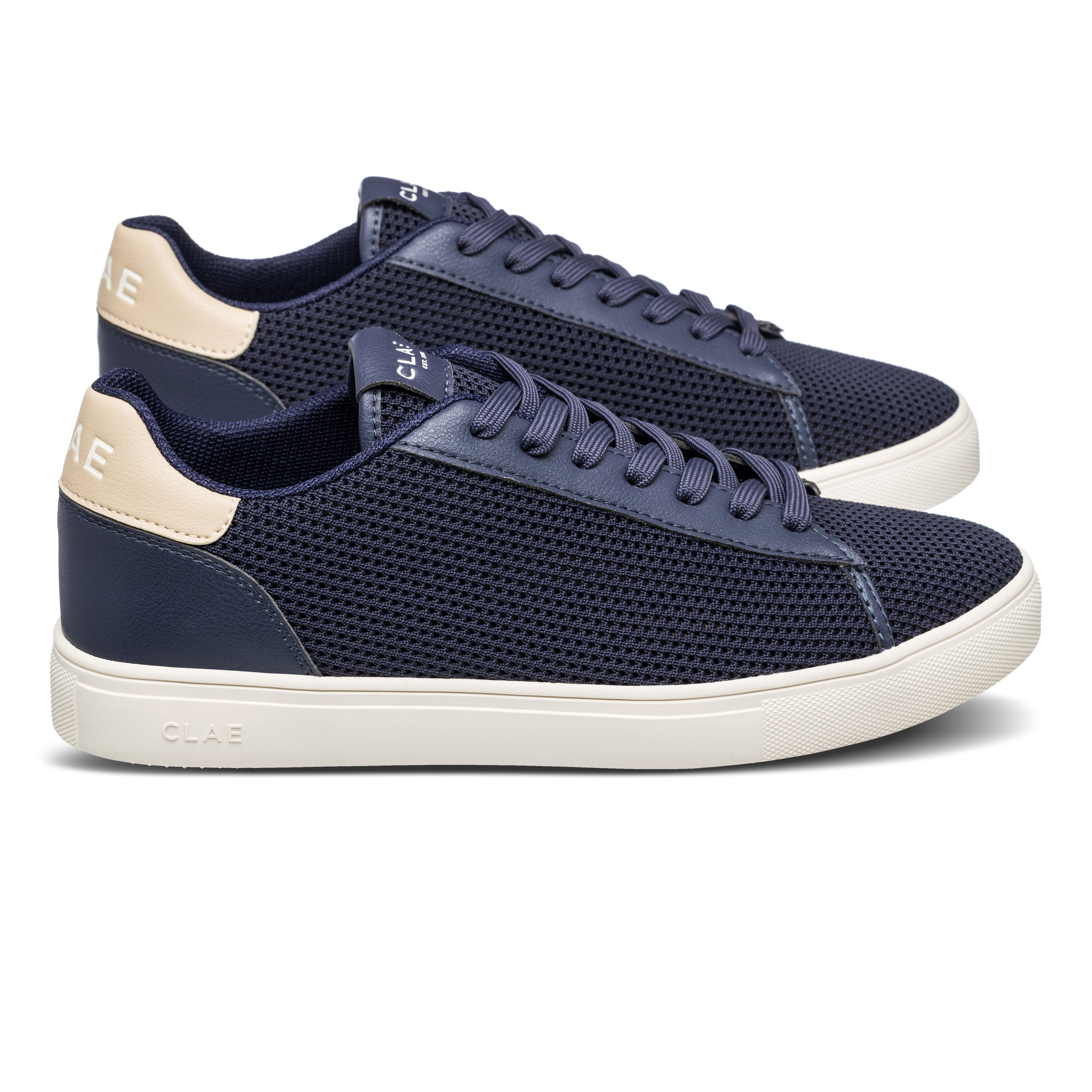 Bradley Knit shoe in Navy Safari with SEAQUAL® YARN recycled fiber, side view showing lightweight and breathable construction