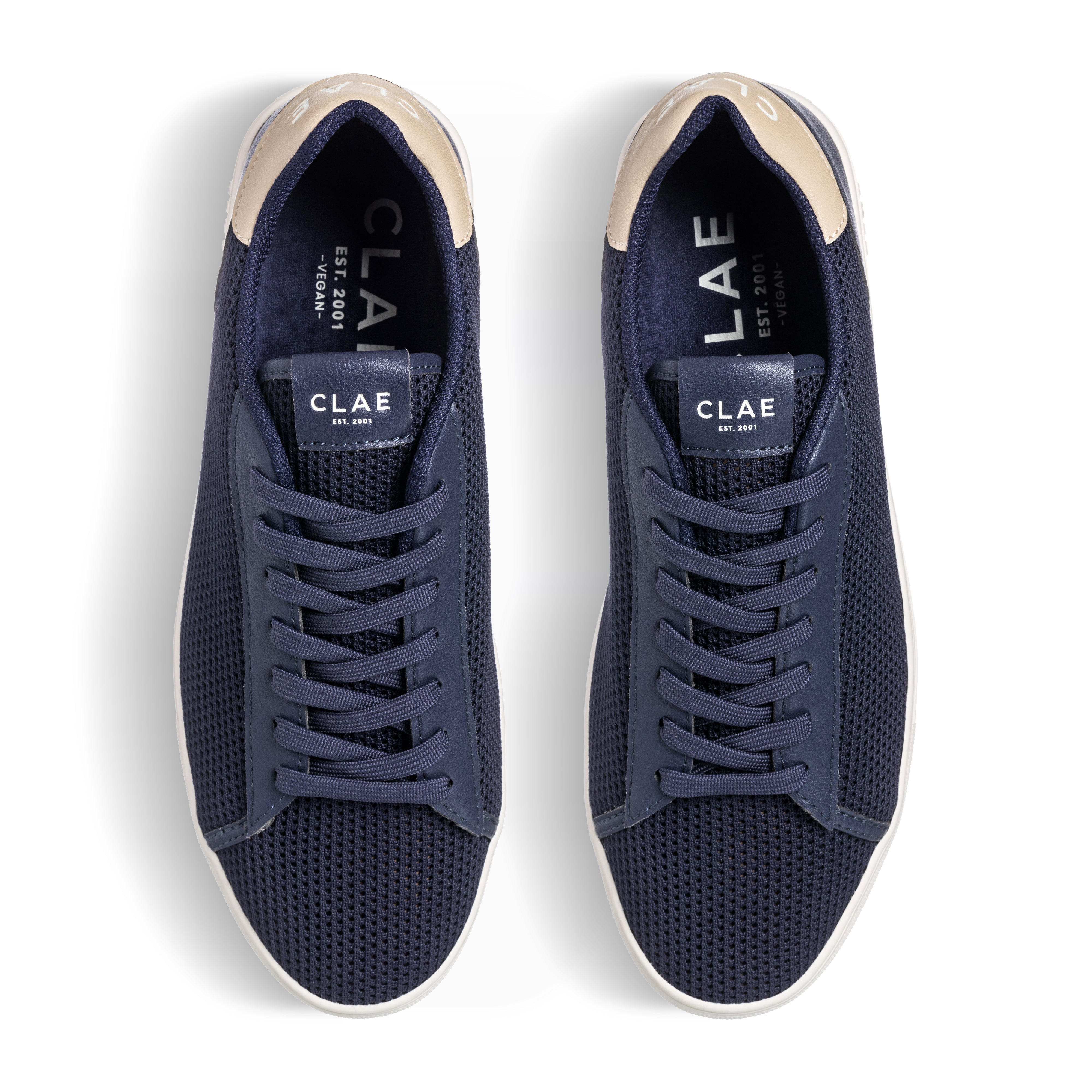 Top view of Bradley Knit shoe in Navy Safari, showing knitted SEAQUAL® YARN upper and lace details.