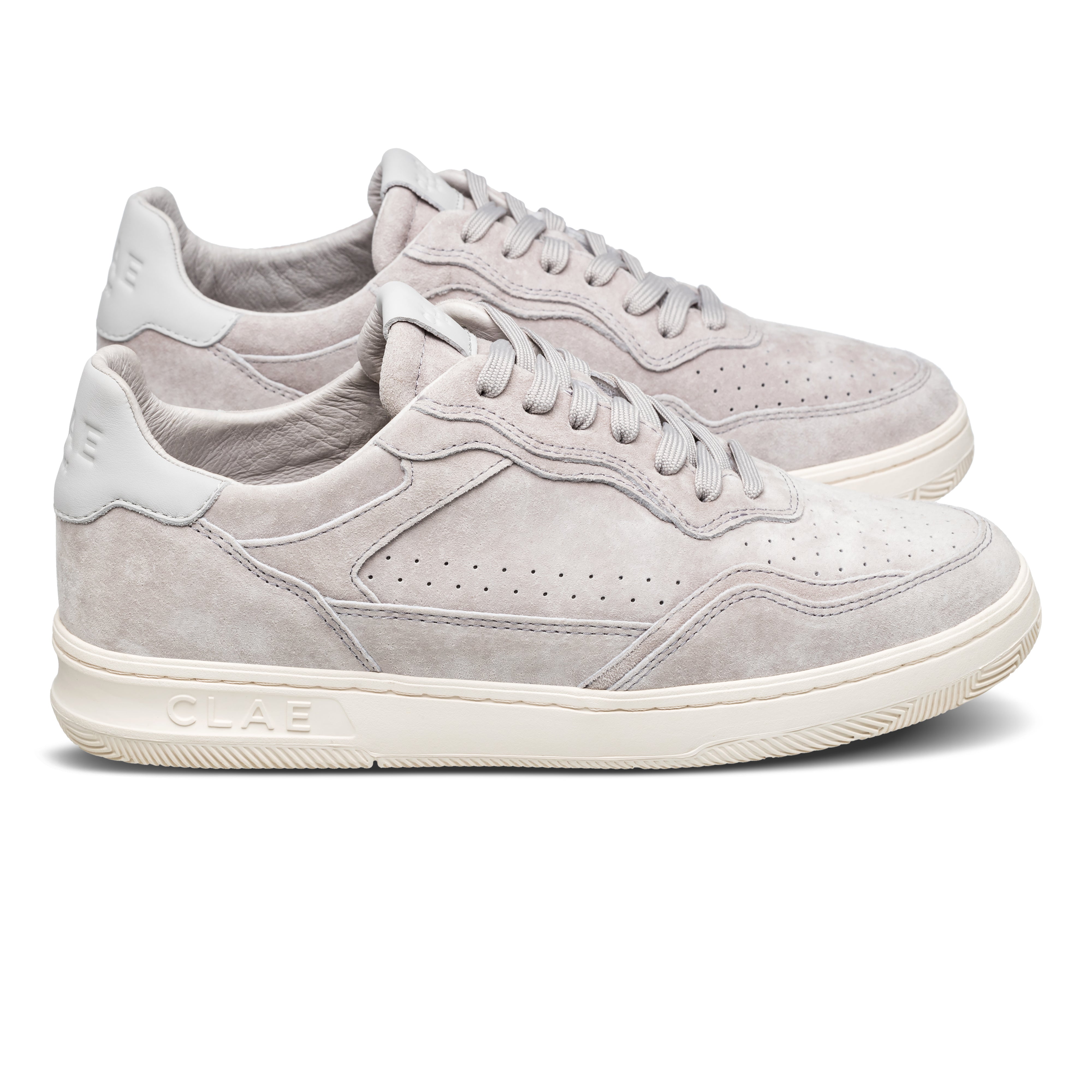 Haywood court shoe in Quiet Gray Suede with suede and Italian leather upper, side view showing refined silhouette and premium craftsmanship.