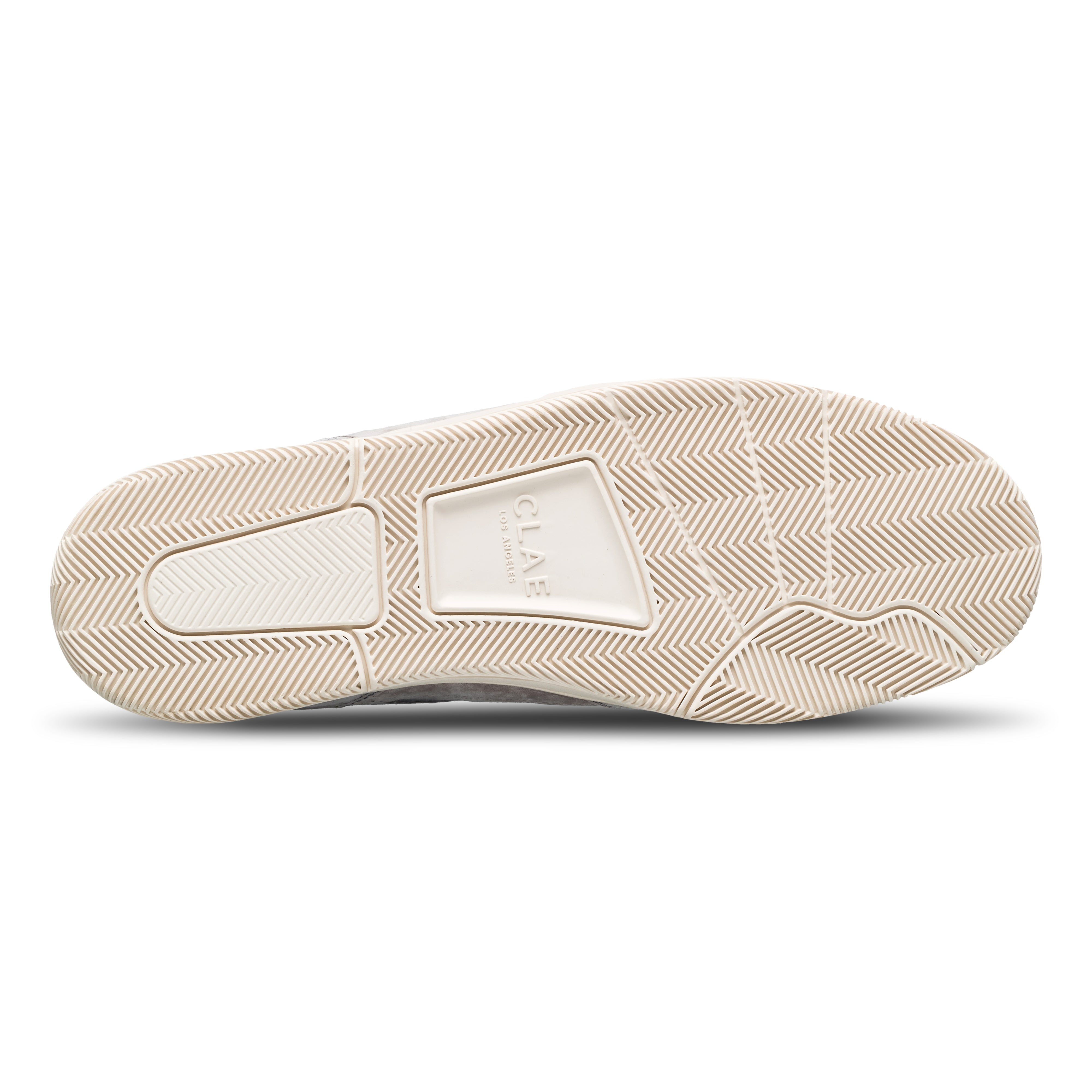 Haywood court shoe in Quiet Gray Suede with Premium Court (PC) outsole made of 30% natural rubber, sole view.