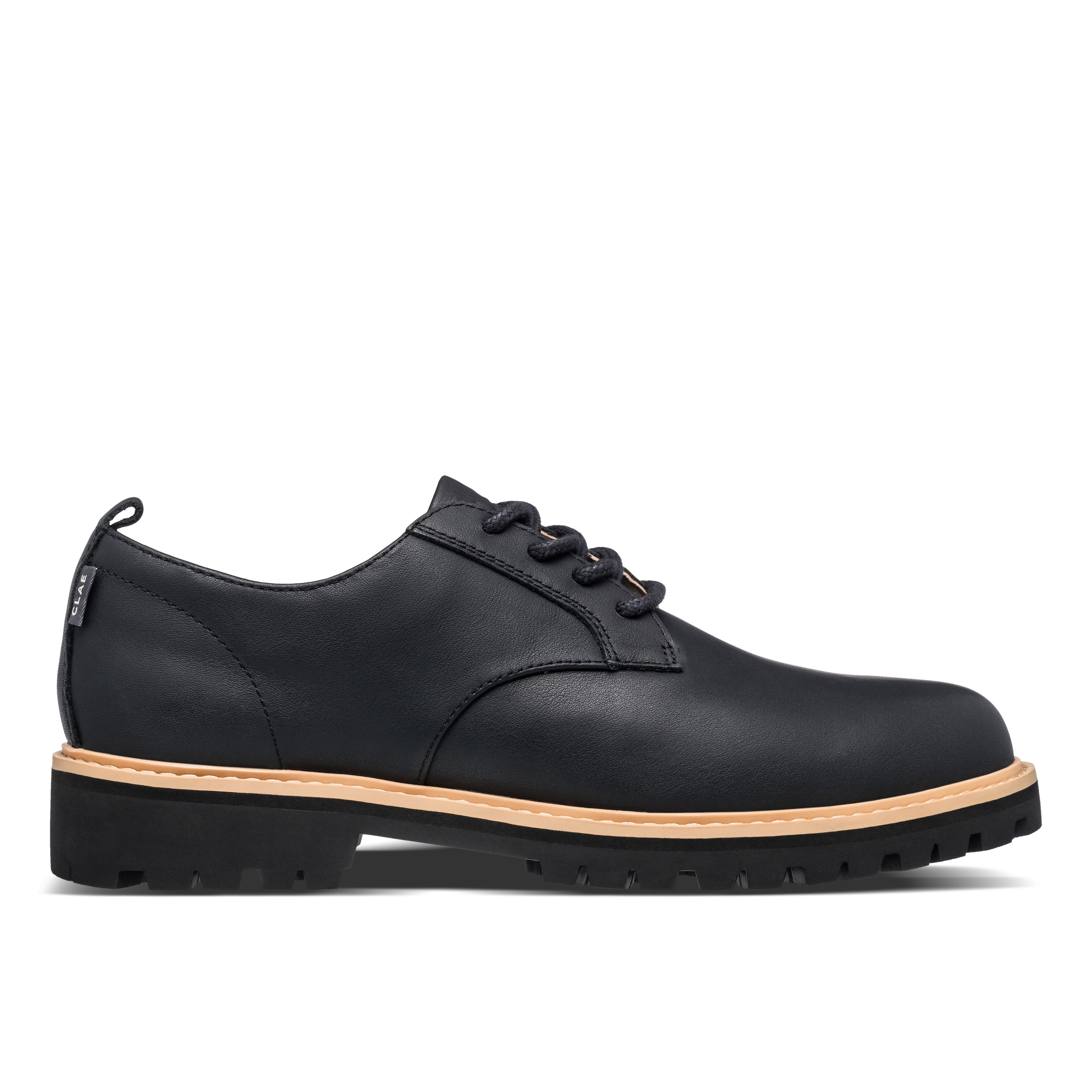 Clae Men\'s Black Leather Oxfords with Tan Soles LOGAN main image 4