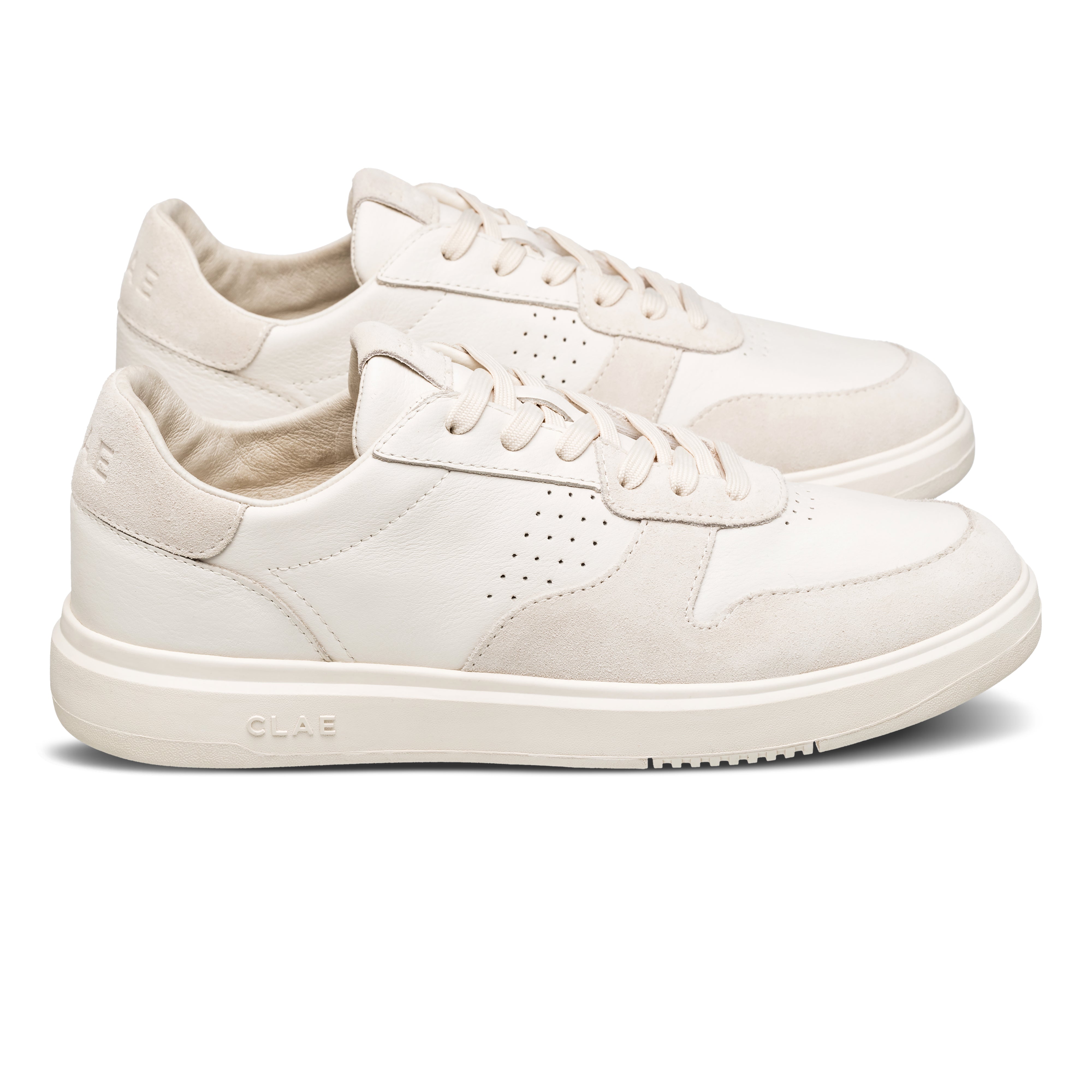 Moses sneaker in Triple Off-White with Italian leather and suede upper, side view showing refined silhouette and timeless design.