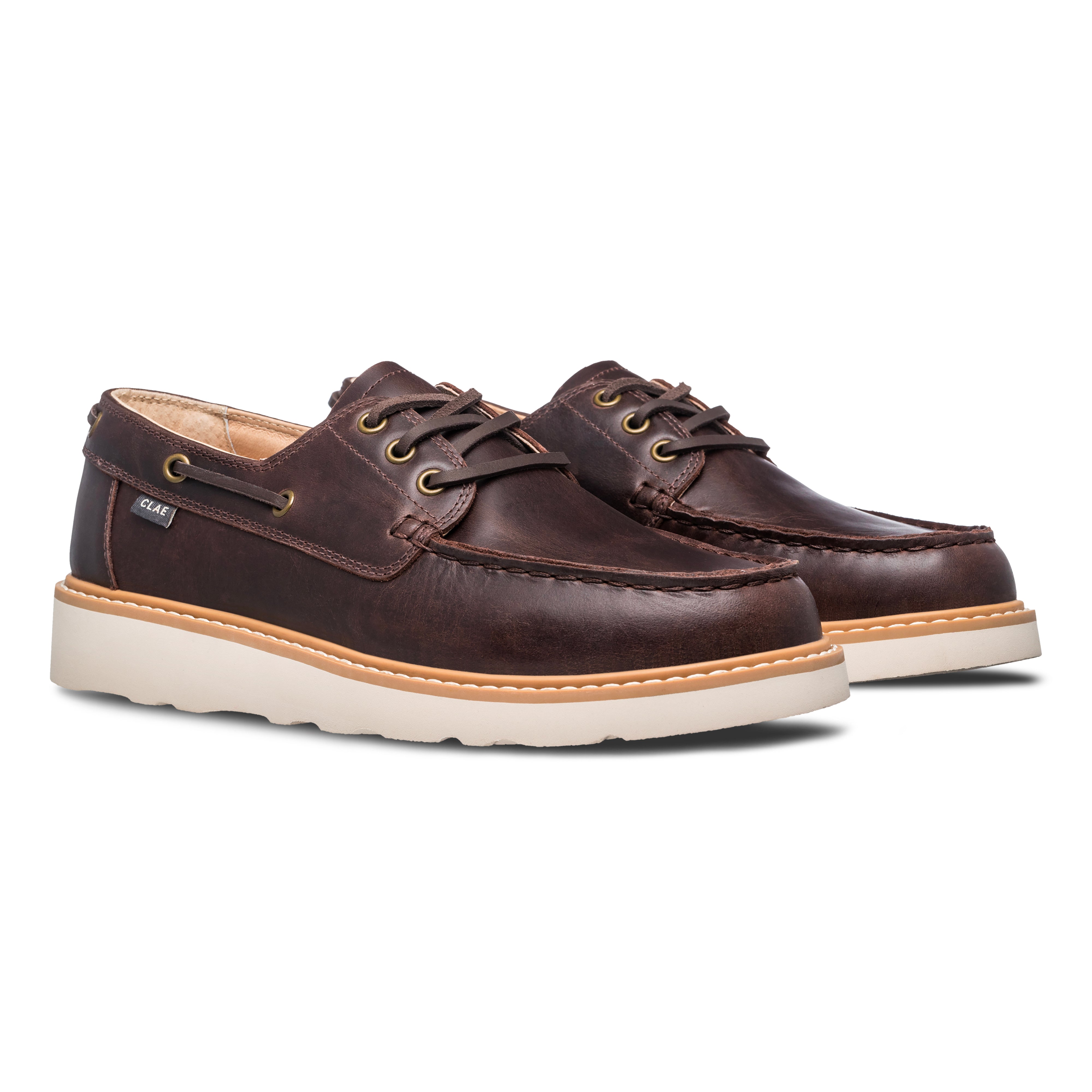 Three-quarter view of Carter Heritage Collection shoe, highlighting leather upper and classic boat shoe design.