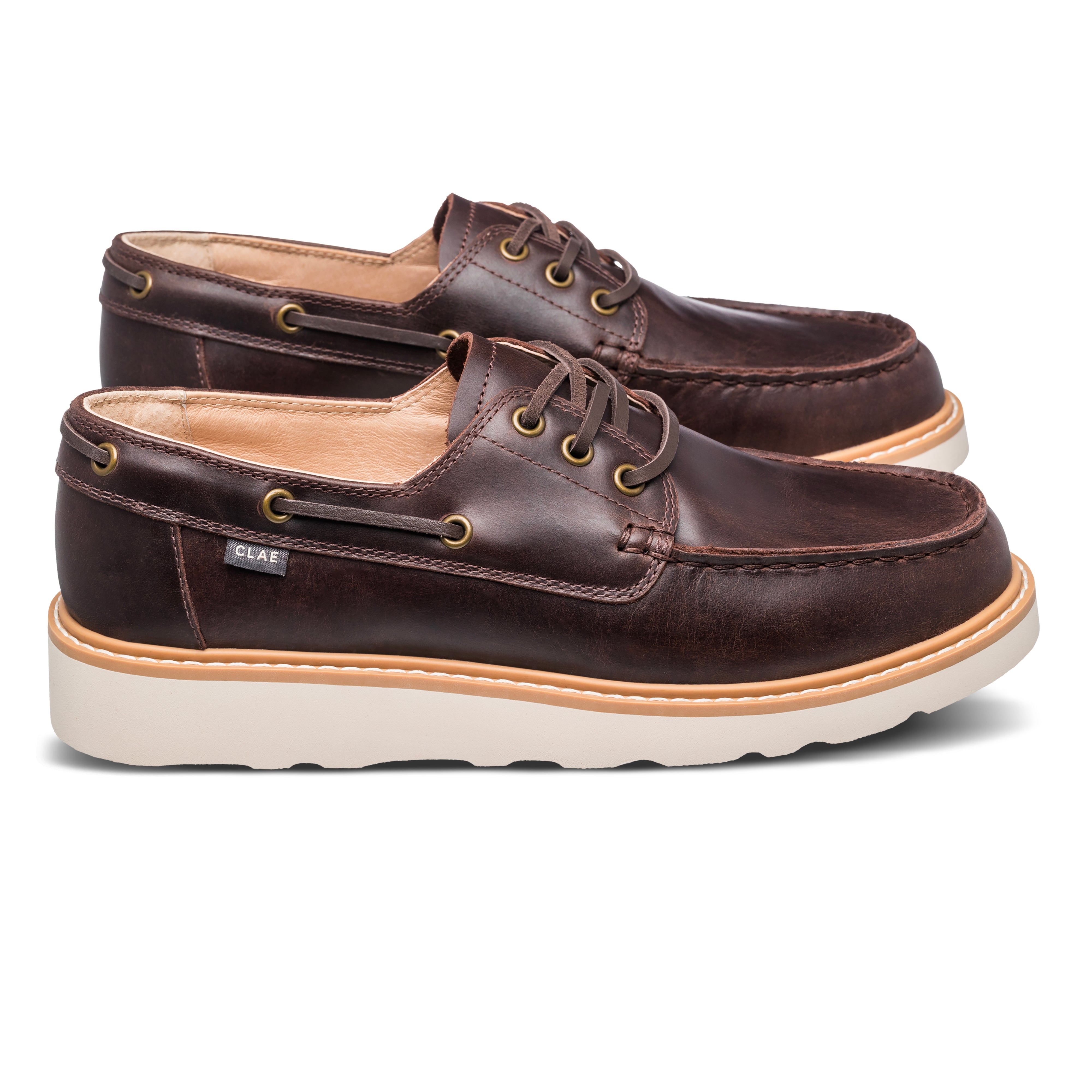 Carter Heritage Collection shoe, classic boat shoe moc-toe in premium oiled leather, side view.
