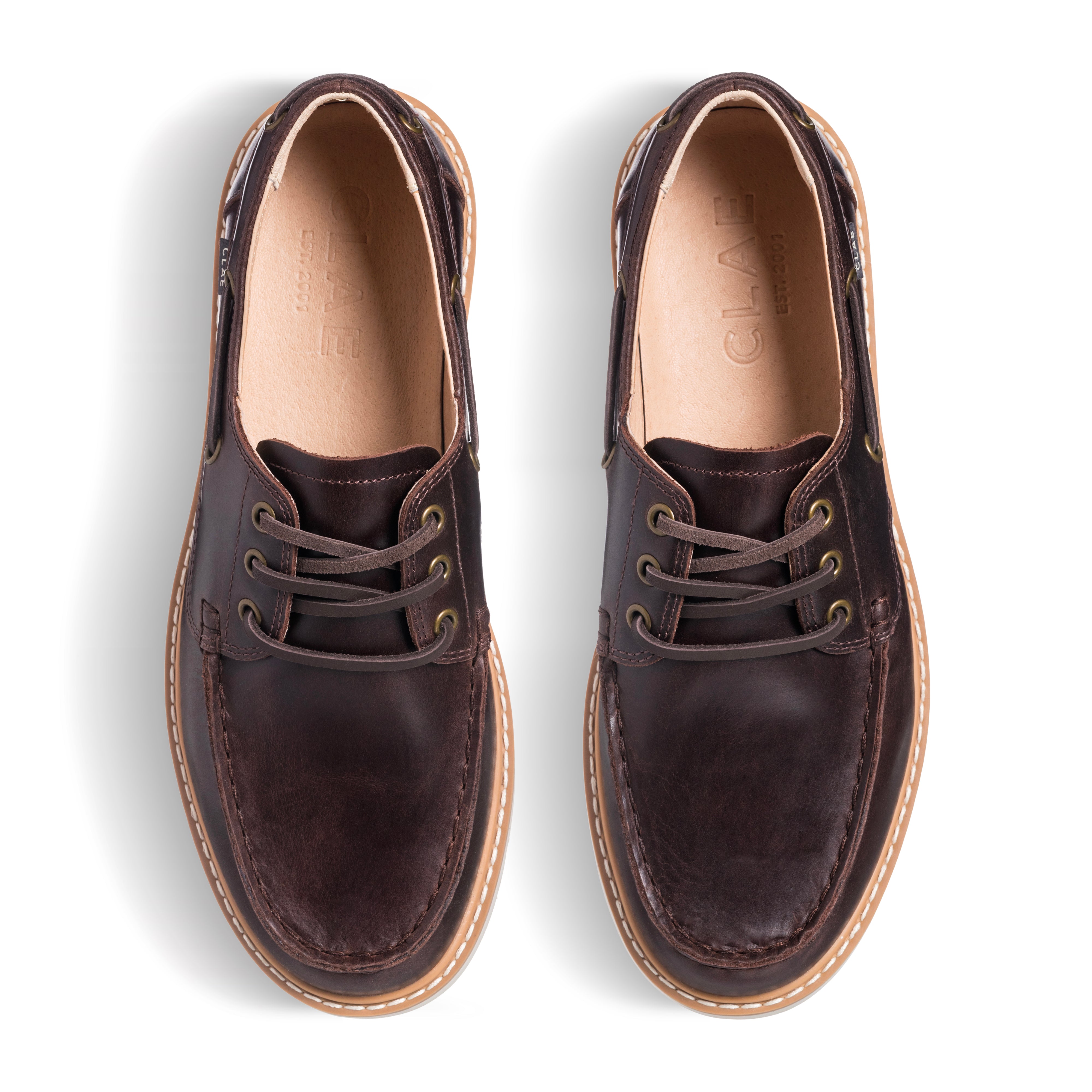 Top view of Carter Heritage Collection shoe, showing moc-toe details and laces in premium oiled leather.