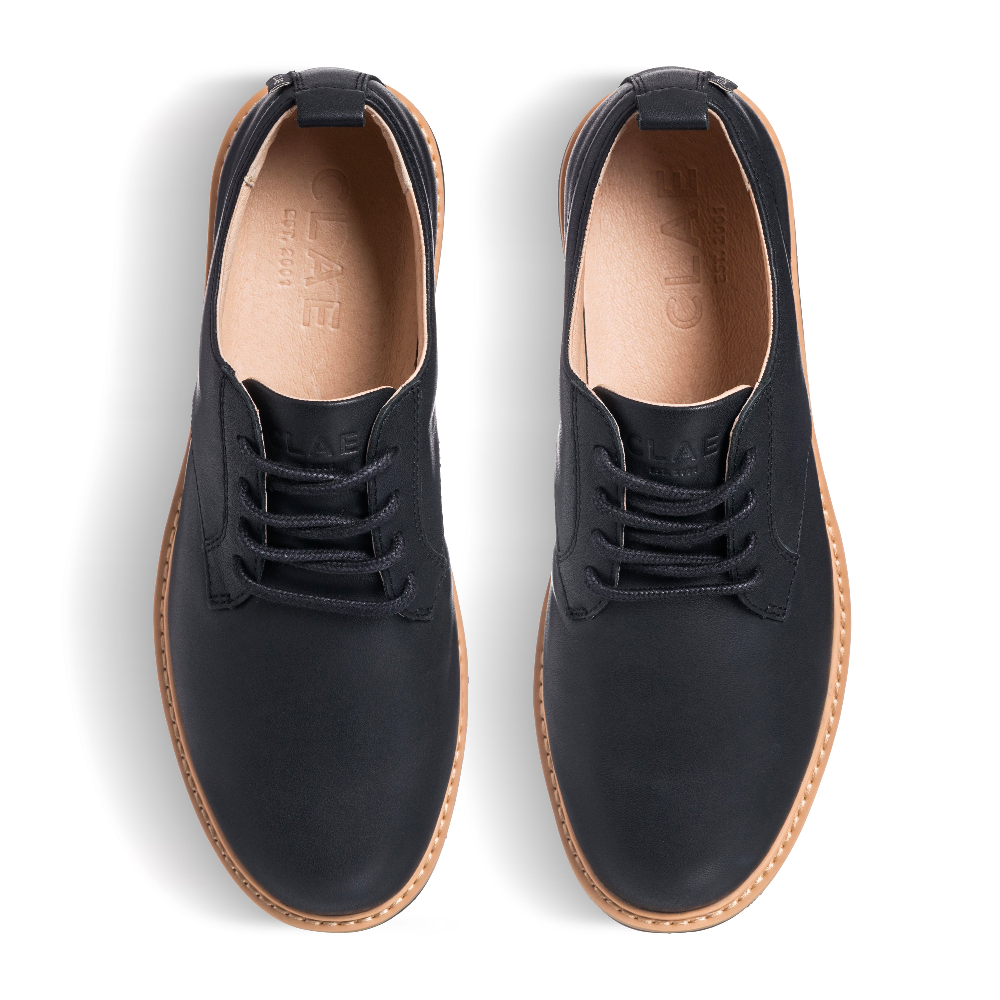 Clae Men\'s Black Leather Oxfords with Tan Soles LOGAN main image 3