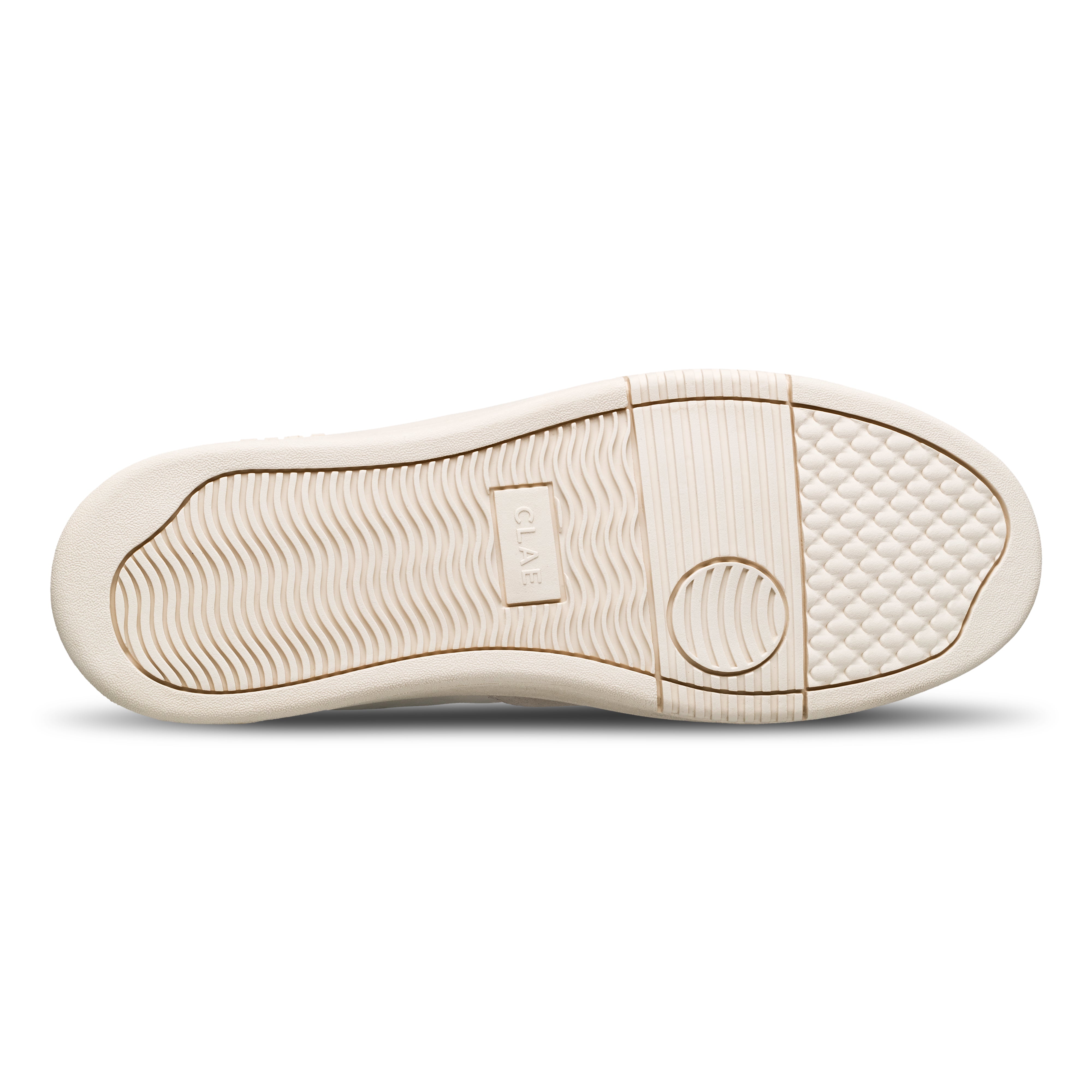 Moses sneaker in Triple Off-White with All Court (AC) outsole made of 30% natural rubber, sole view.