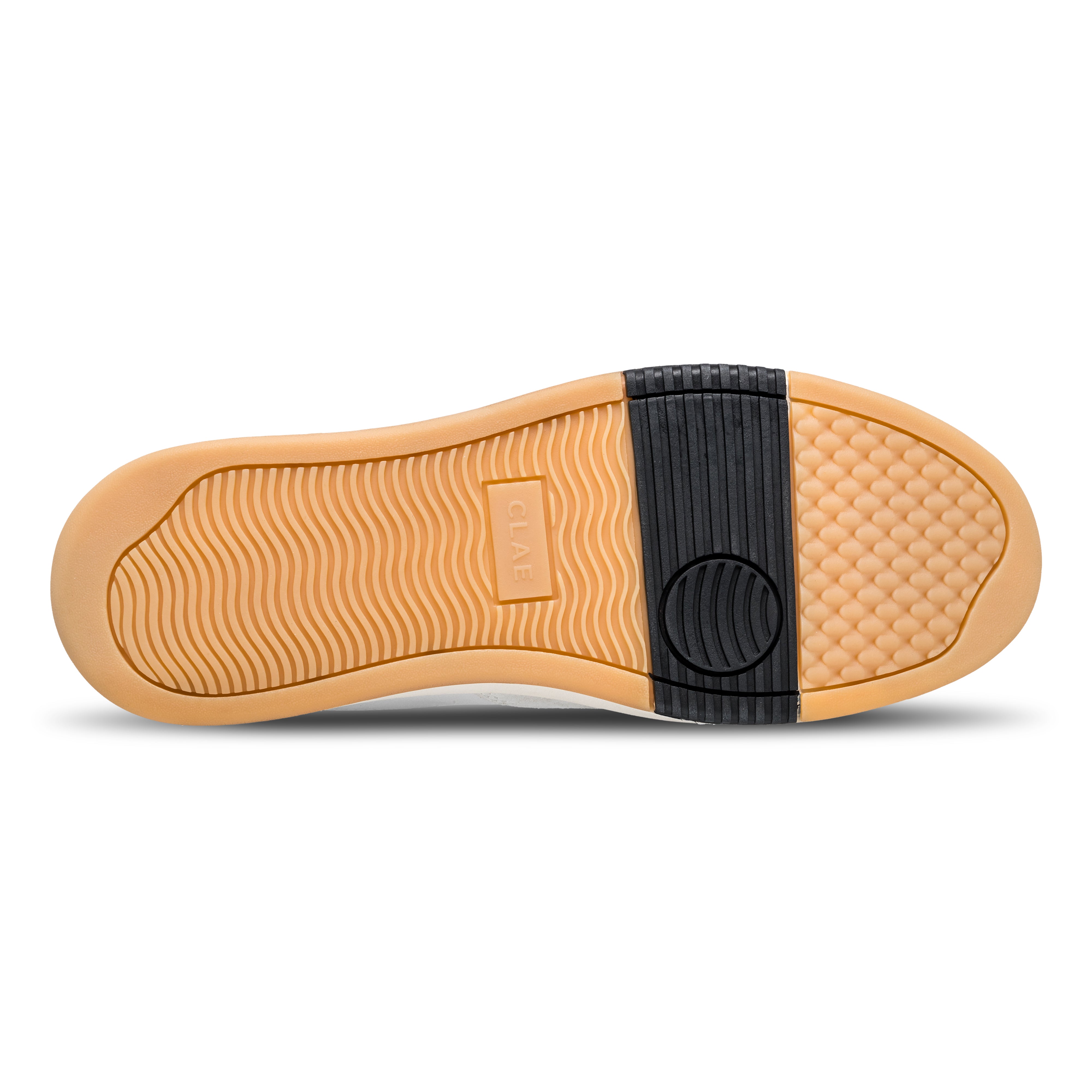 Moses sneaker in White Feather Black with All Court (AC) outsole made of 30% natural rubber, sole view.